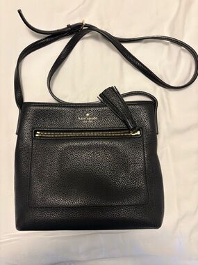 Kate Spade Ellen Pebbled Black Leather Crossbody Bag with Tassel Zip